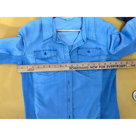 Cavalini Long Sleeve Pocket Collared Button-Up Shirt Blue Women's Size Large - Picture 6 of 7